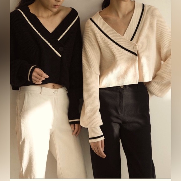 Oak+Fort Varsity Cardigan-Black - Picture 1 of 2